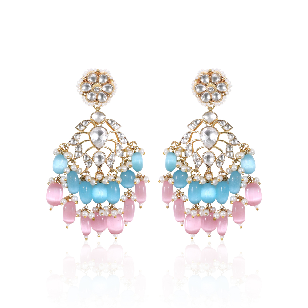 Aiya Pink Blue Earrings â€“ Asian Bridal Jewellery UK | Indian Jewellery in  London | Goenka Jewels